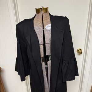 Roz & Ali Black Open Front Bell Sleeve Cardigan Blazer 1X Plus Size